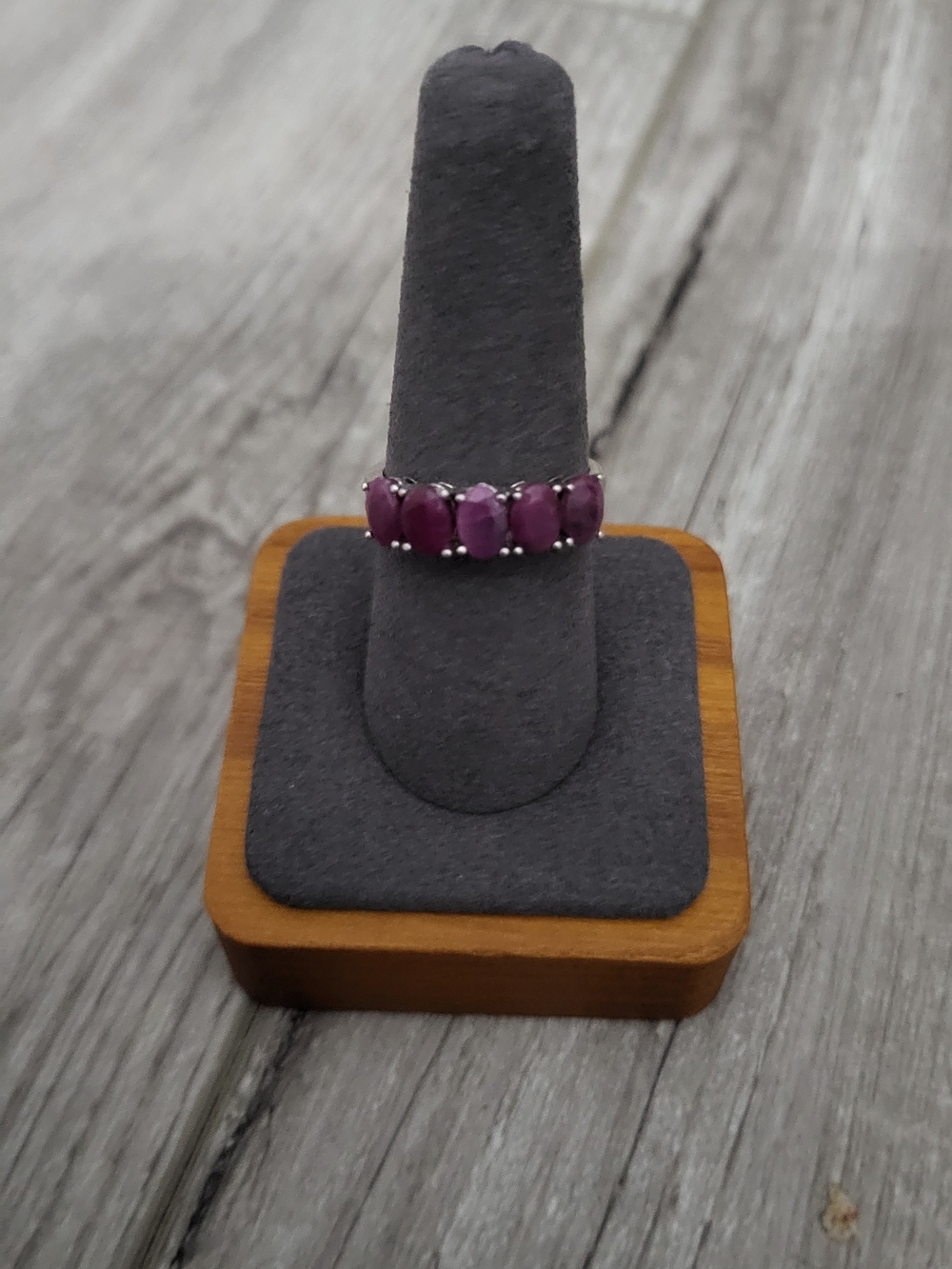 Sterling Silver Five Stone Genuine  Ruby Band Ring ---Size 8